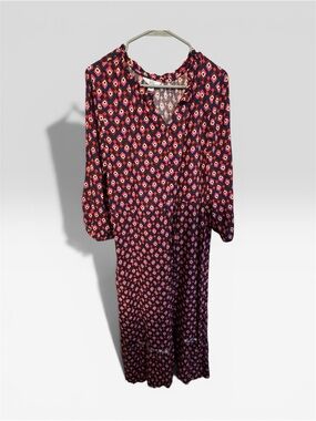 croft & barrow Burgundy and Pink Geometric Long Sleeve Maxi Dress
